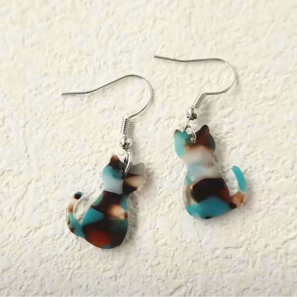 NWT, Multicolor Resin Cat Earrings